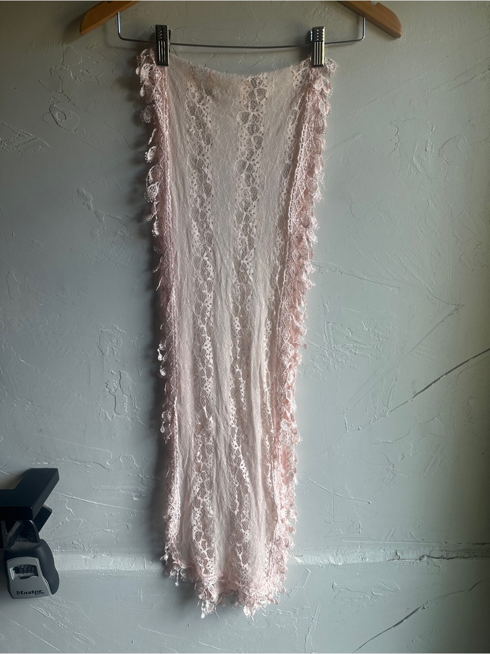 Light Pink Lace Scarf Romantic Coquette Fairycore Balletcore Floral Fringe 72x10